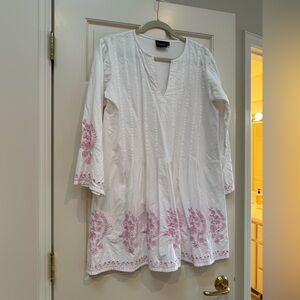 White and Pink Embroidered Dress